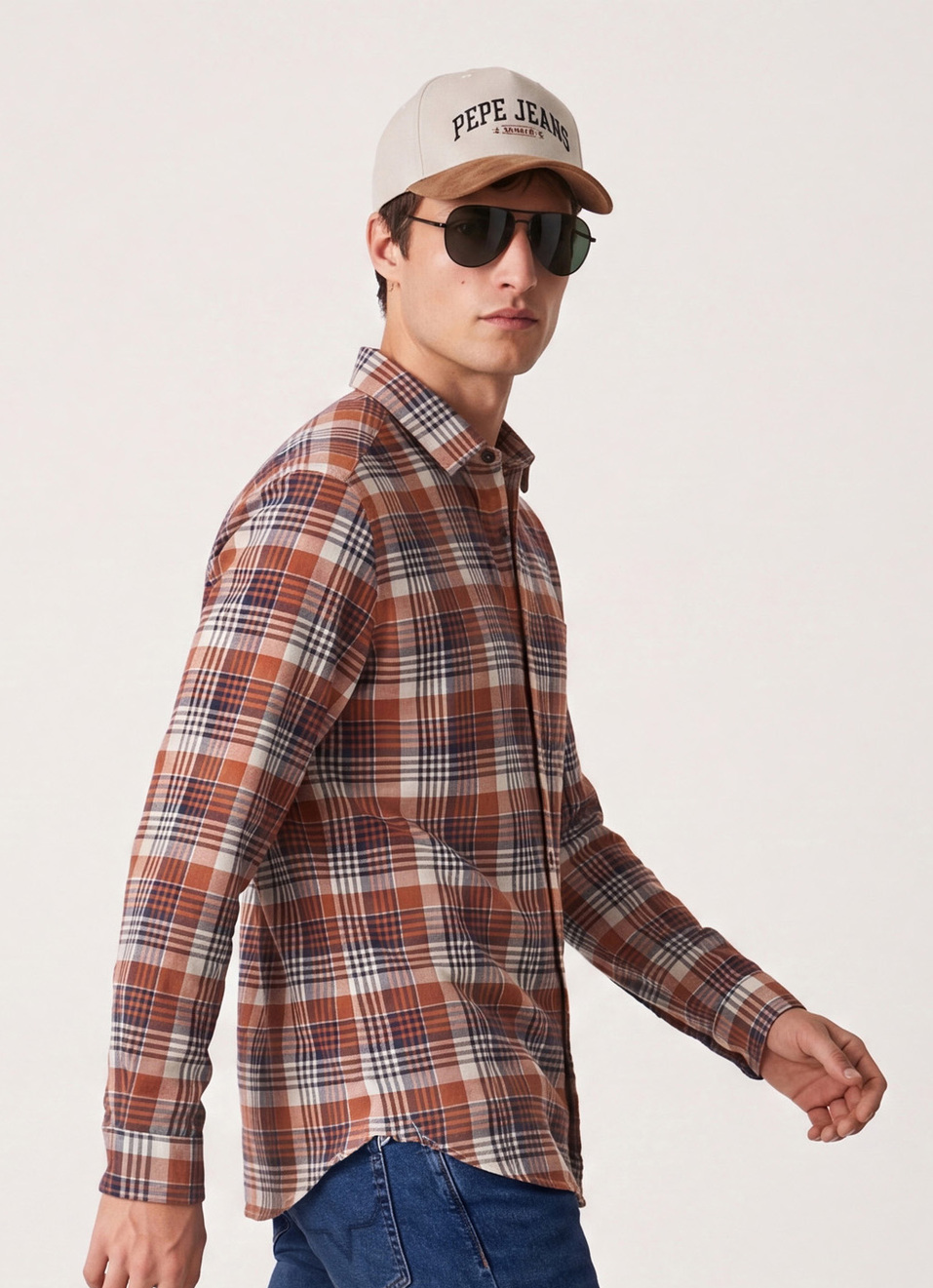 Men Brown Checked Brushed Long Sleeve Shirt, , large image number 3