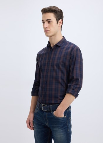 Men Peach Check Full Sleeve Shirt