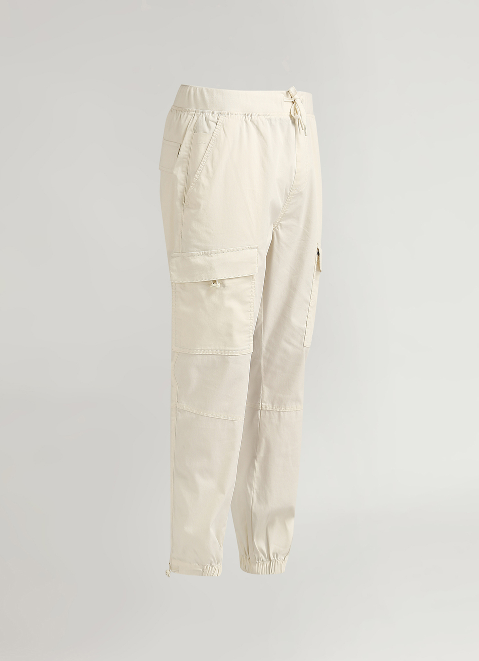 Off White Solid Patch Pockets Joggers, , large image number 5