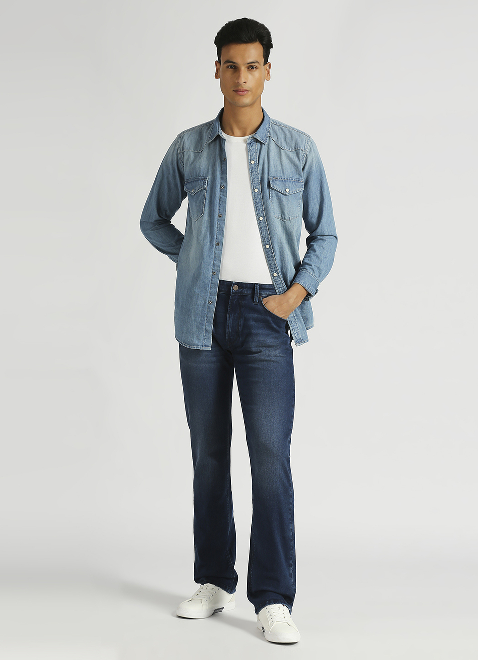 Holborne Dark Blue Mid Rise Straight Fit Jeans, , large image number 5