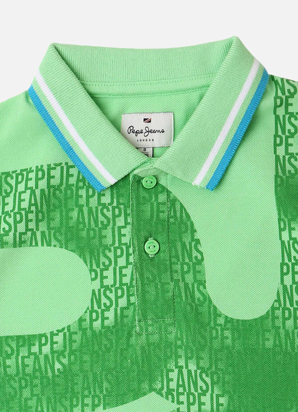 Boys Green Typographic Print Ribbed Collar Pique Polo, , large image number 2