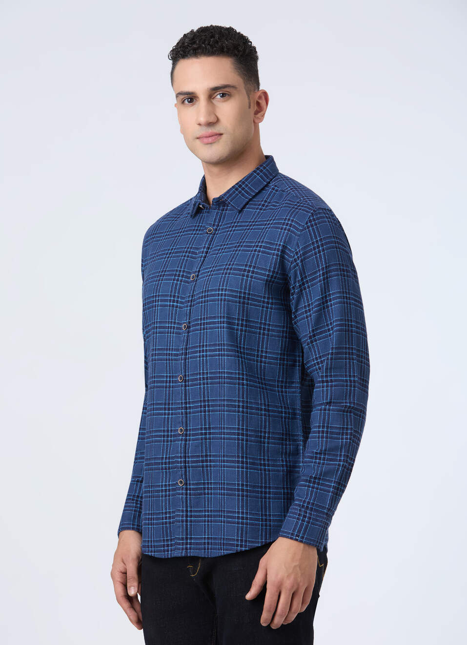 Men Teal Blue Check Full Sleeve Shirt, , large image number 3