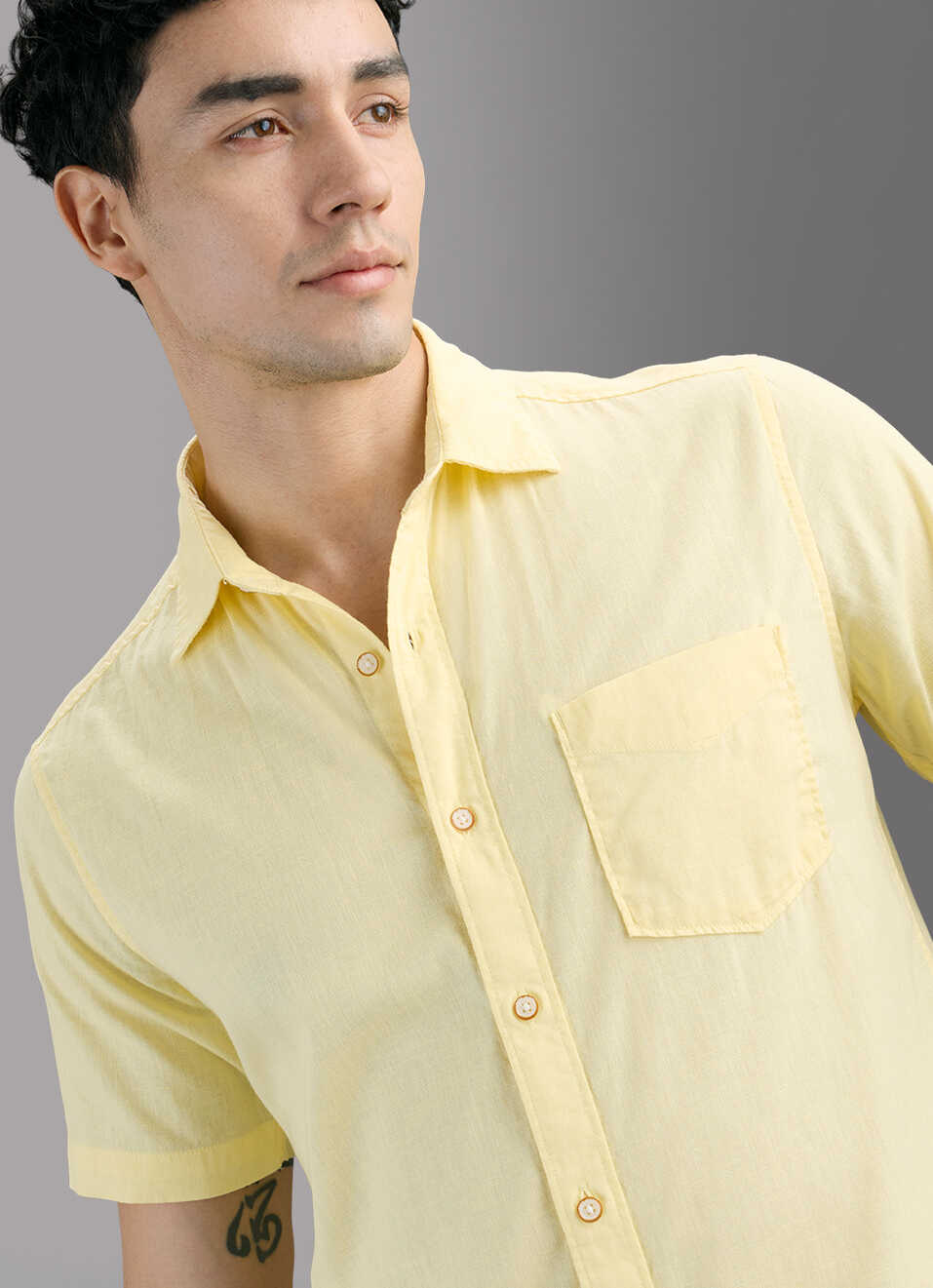 Men Yellow Solid Long Sleeve Shirt, , large image number 4
