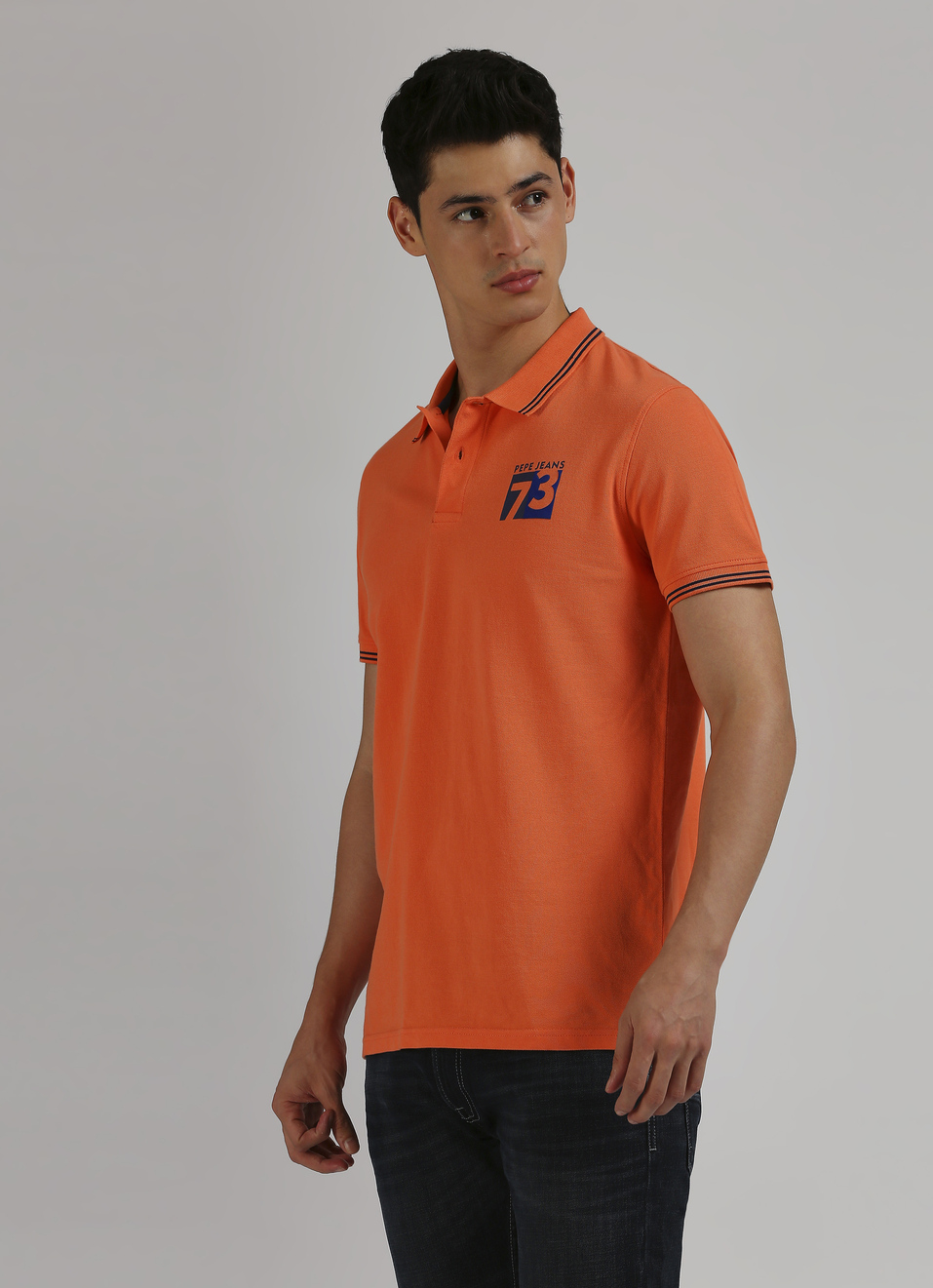 Gold Flock Print Contrast Tipping Detail Polo, , large image number 3