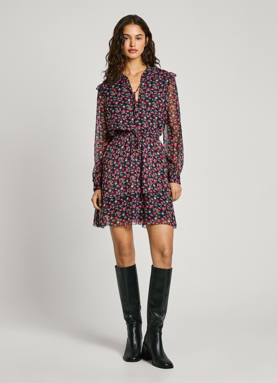 Brown Floral Mini Dress, , large image number 1