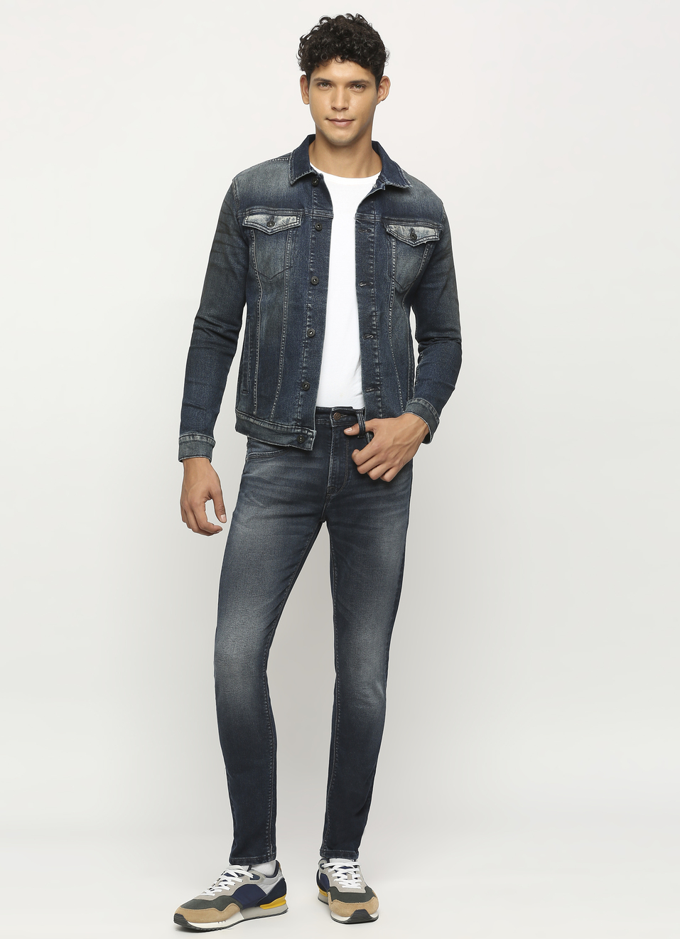 Dark Blue Front Pocket Trucker Denim Jacket, , large image number 0