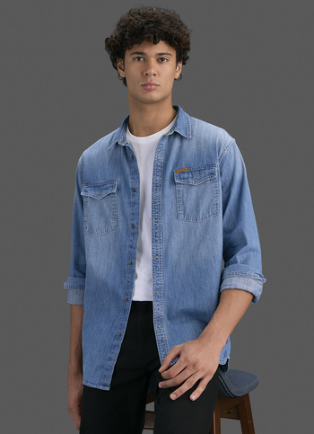 Men Blue Long Sleeve Denim Shirt