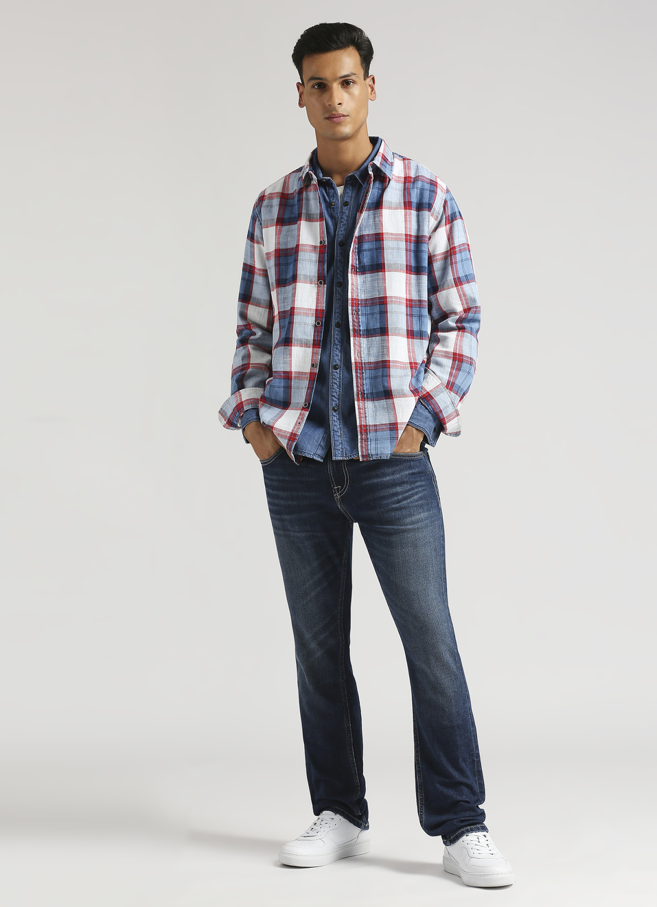 Yarn-dyed Checks Indigo Long Sleeve Shirt, , large image number 5