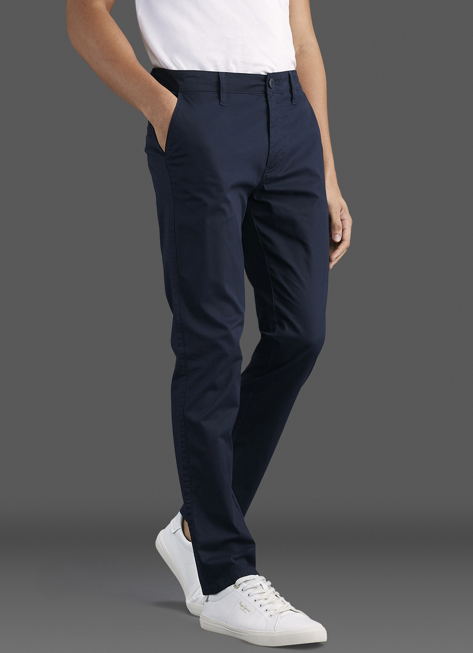Men Navy Blue Mid Rise Straight Fit Chino Pants, , large image number 0
