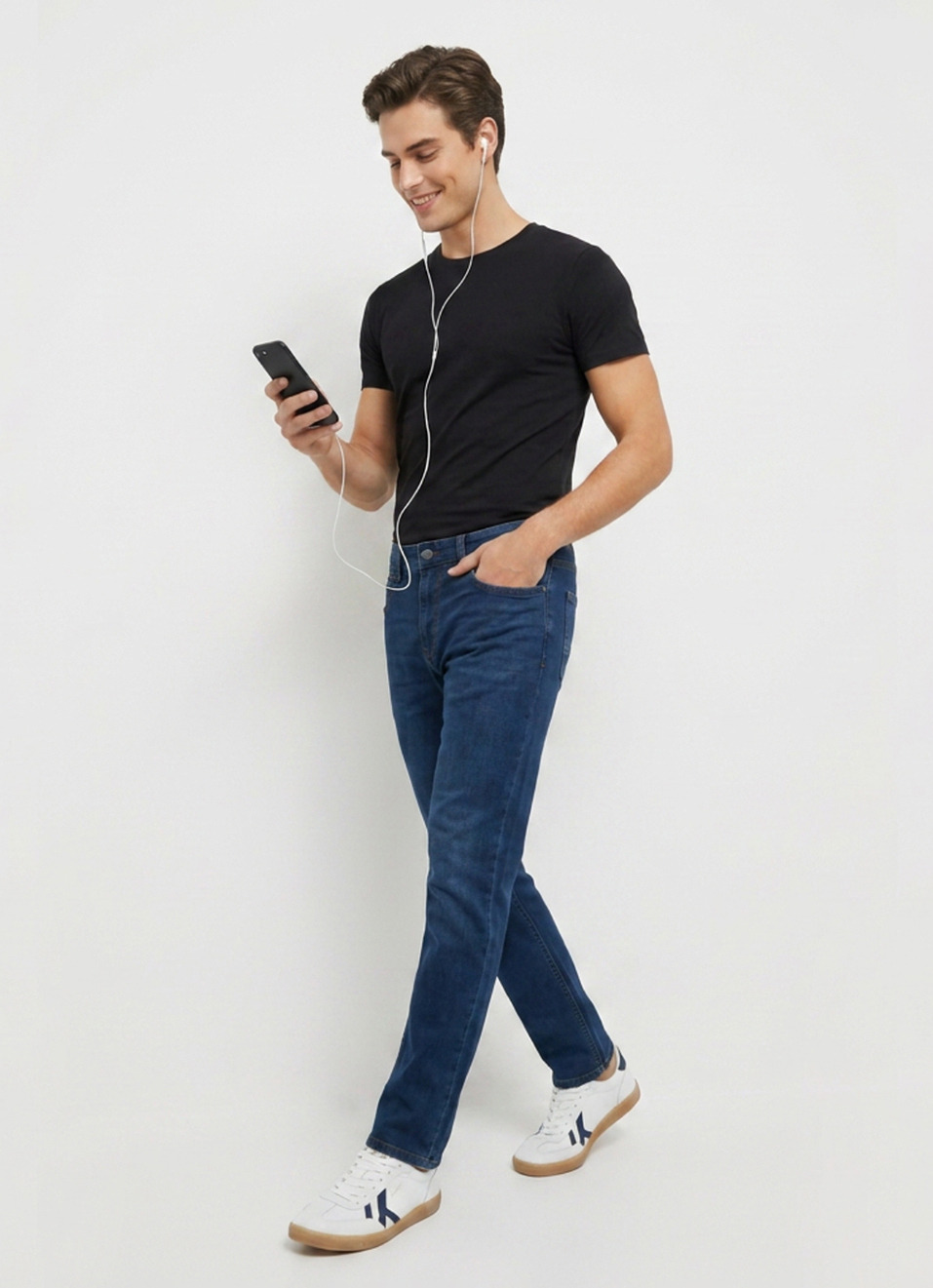 Men Blue Straight Fit Mid Rise Stretchable Jeans, , large image number 1
