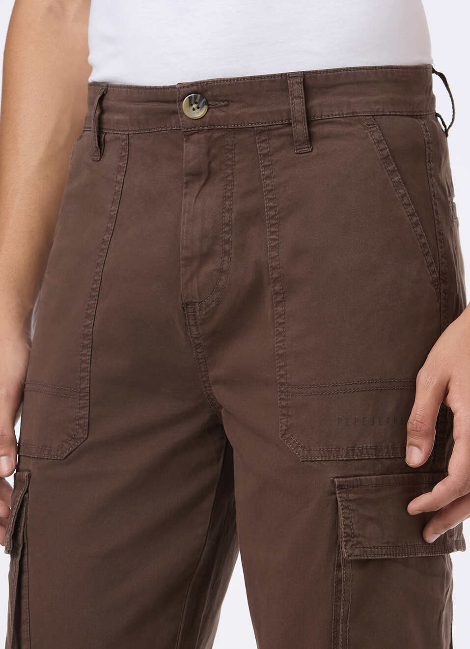 Men  Brown Overdyed Mid Rise Utility Stretch Cargo Pants, , large image number 4