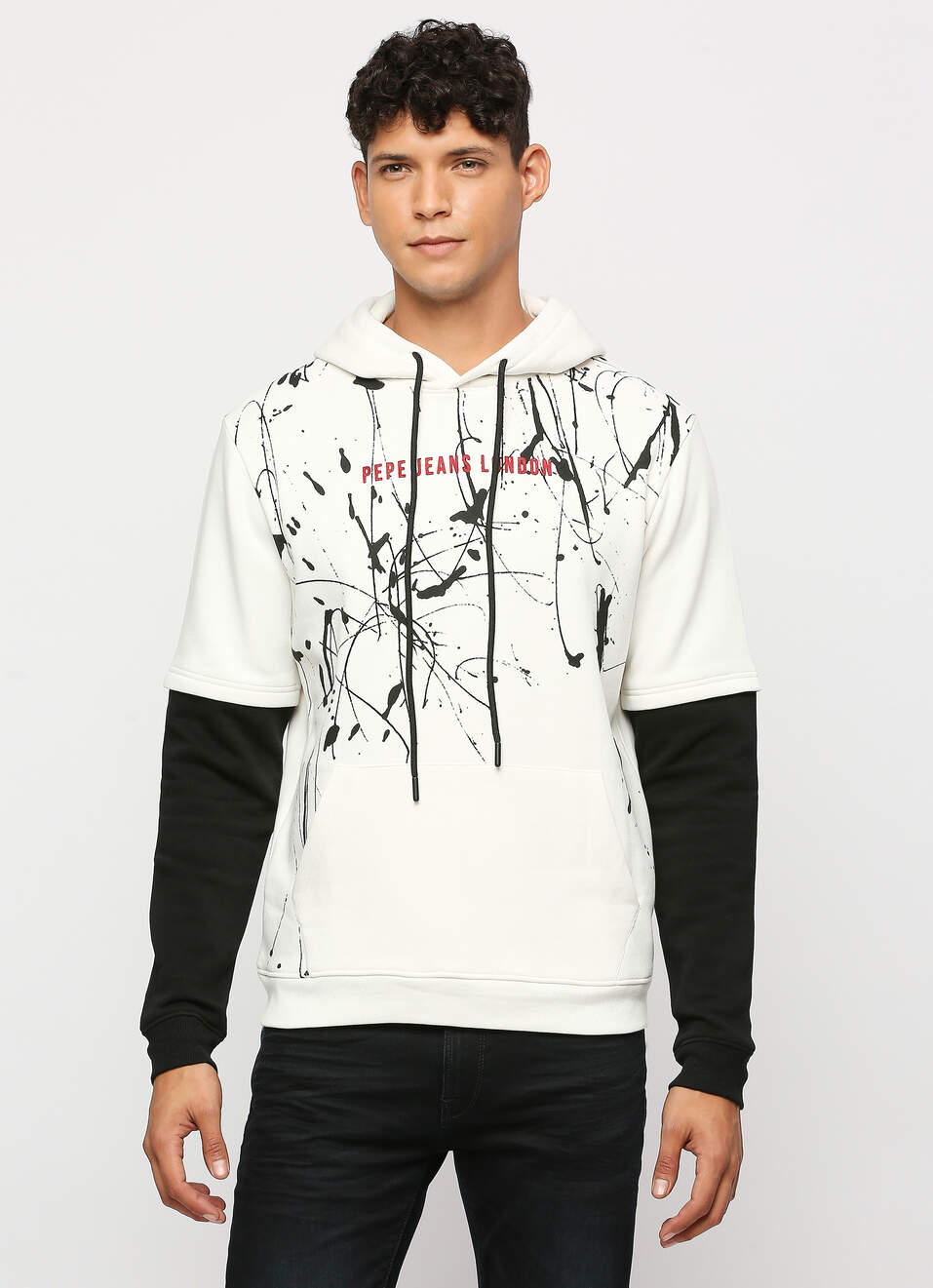 White Printed Hooded Sweatshirt, , large image number 1