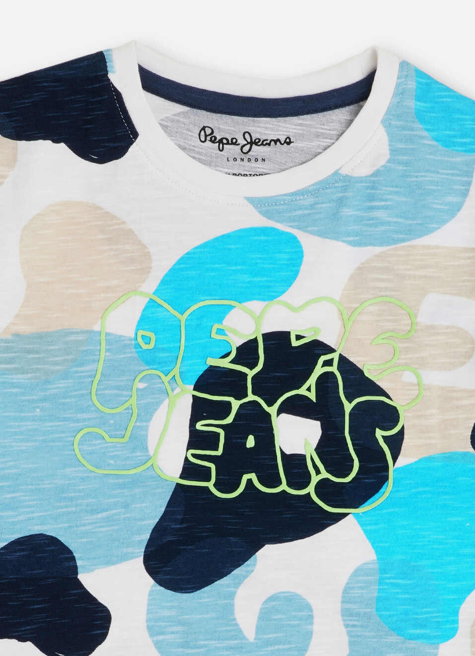 Boys Blue Abstract Print Neon Puff Branding T-shirt, , large image number 2