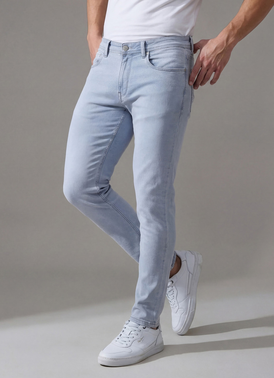 Men Grey Mid Rise Tapered Gymindigo Jogger Like Jeans, , large image number 0