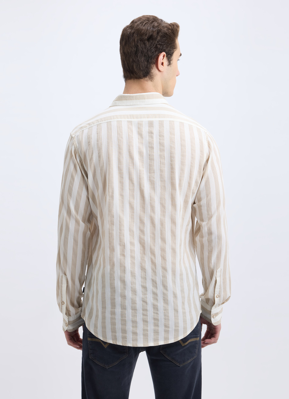 Men Beige Stripe Full Sleeve Shirt, , large image number 2