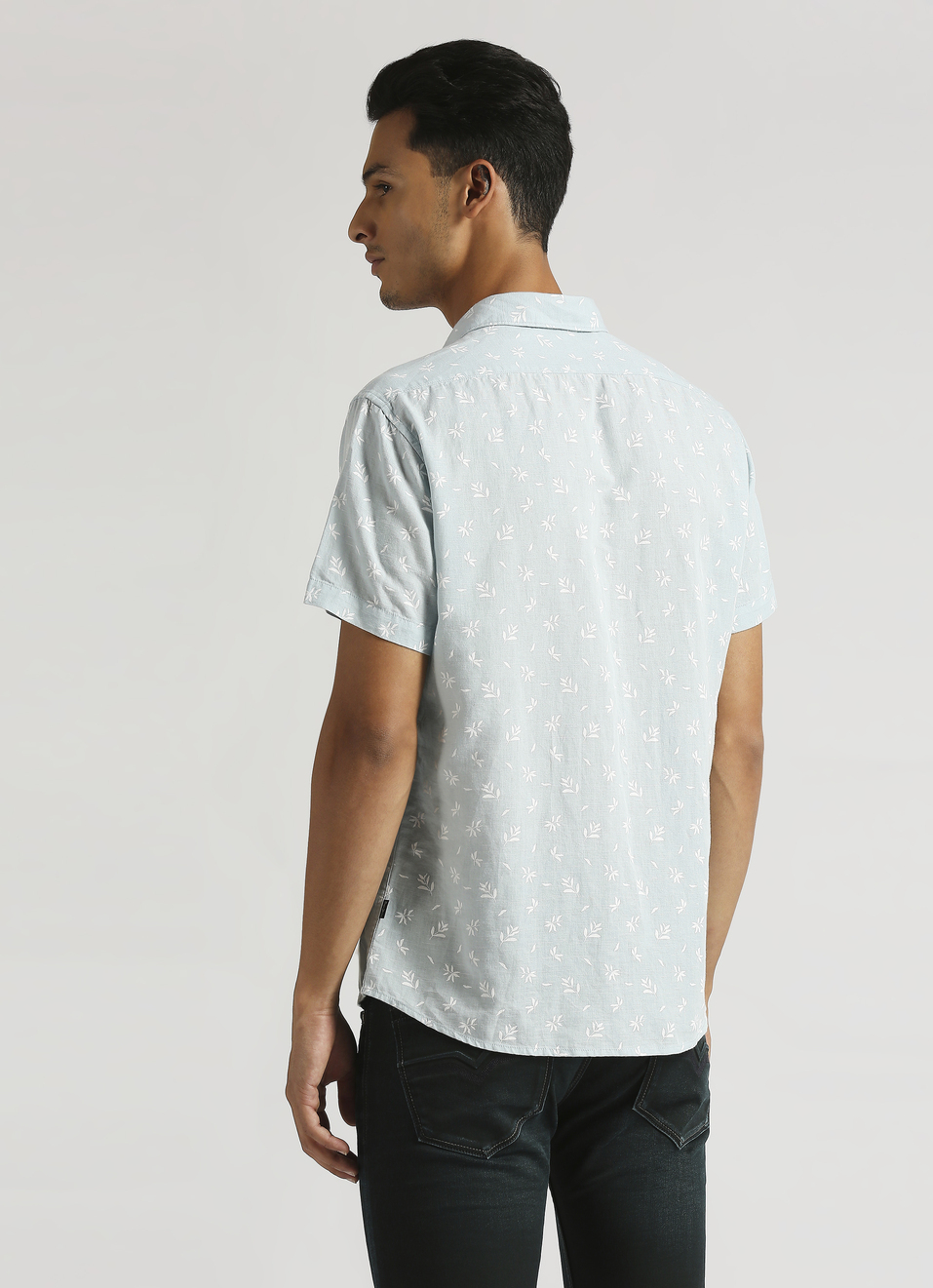 Blue All Over Printed Linen Short Sleeve Shirt, , large image number 2