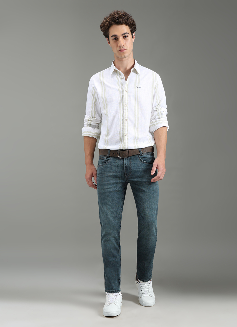 Men Green Striped Shirt, , large image number 2