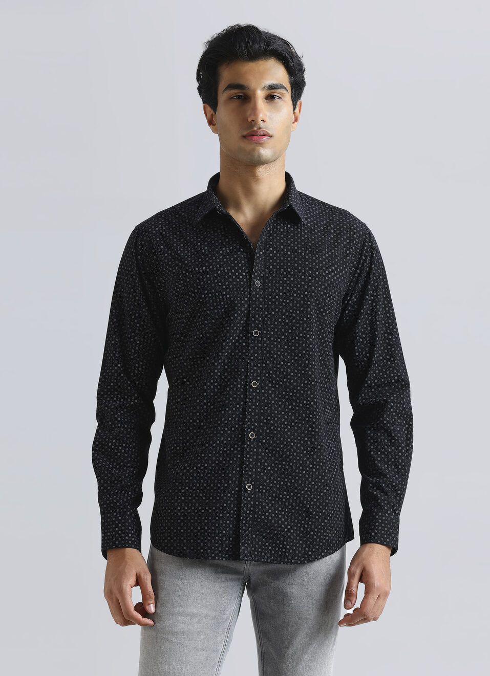 Black Geometric Print Full Sleeve Shirt, , large image number 1