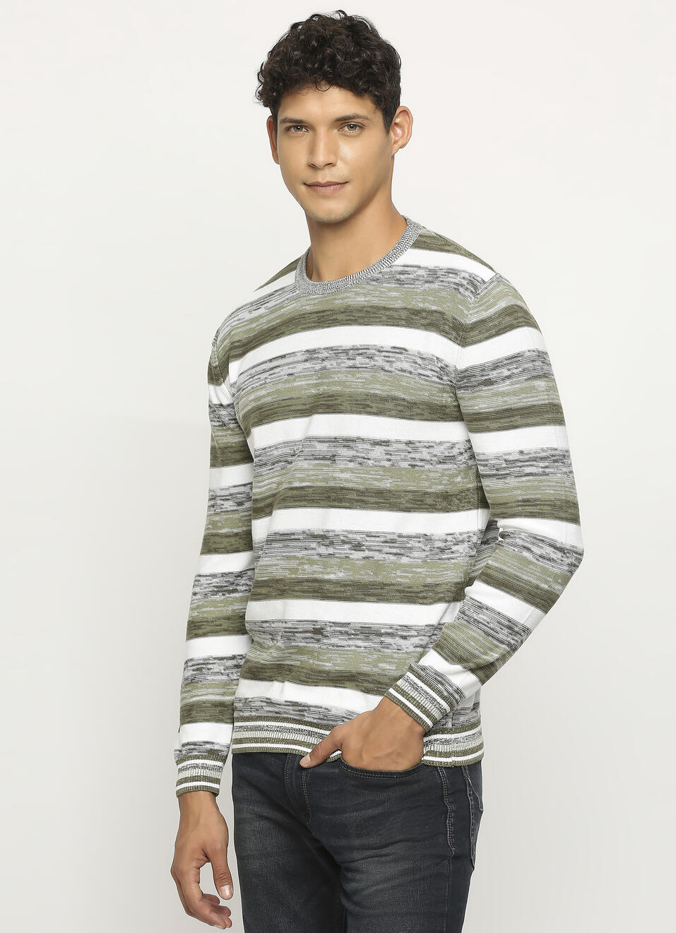 White Striped Full Sleeve Sweater, , large image number 3