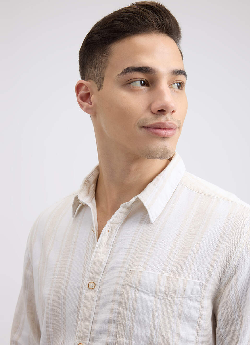 Men Beige Stripe Full Sleeve Shirt, , large image number 4
