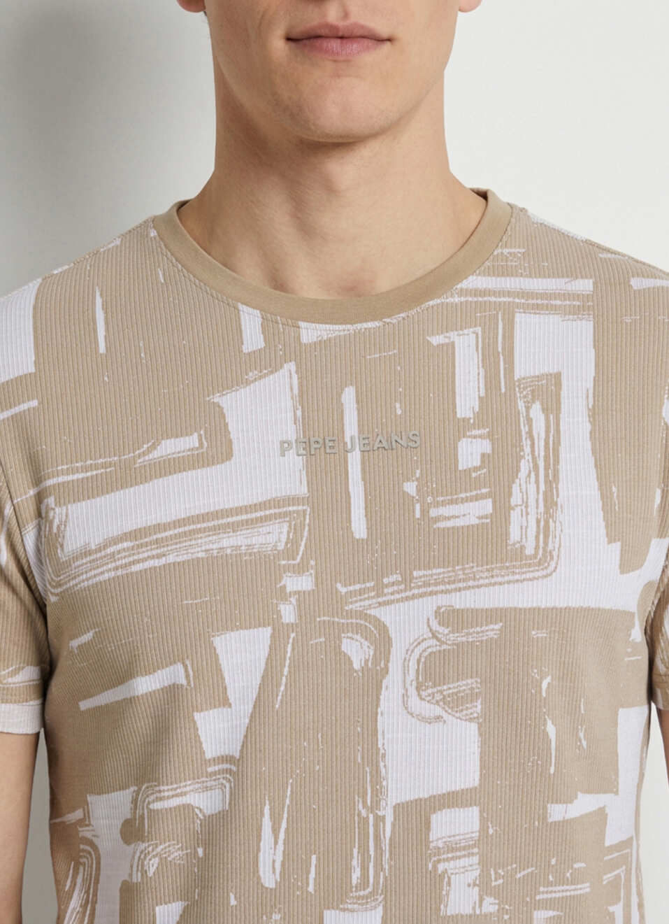 Men Beige Printed Slim Fit Short Sleeve T-shirt, , large image number 4