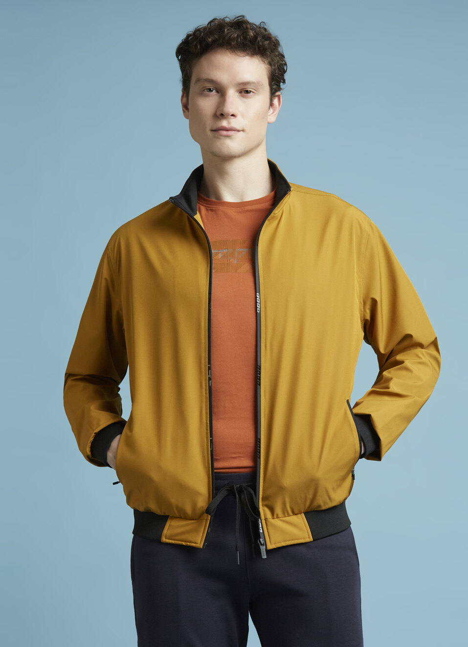 Yellow High Neck Full Sleeve Lightweight Jacket, , large image number 0