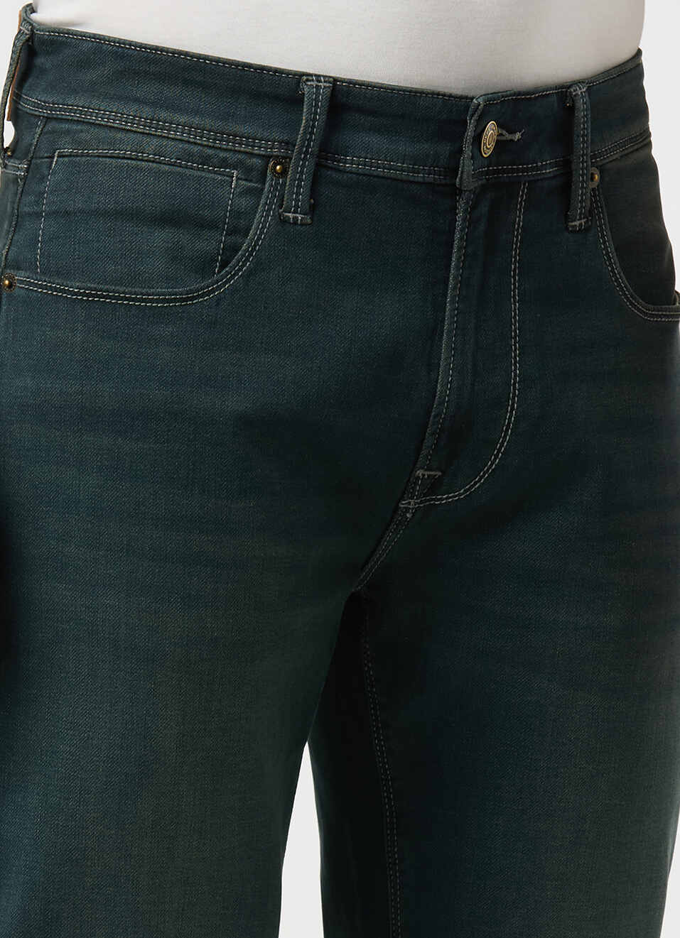 Men Green Mid Rise Straight Fit Textured Jeans, , large image number 4