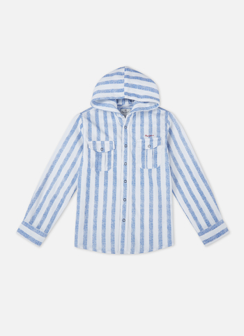 Boys Blue Vertical Stripe Hooded Shirt
