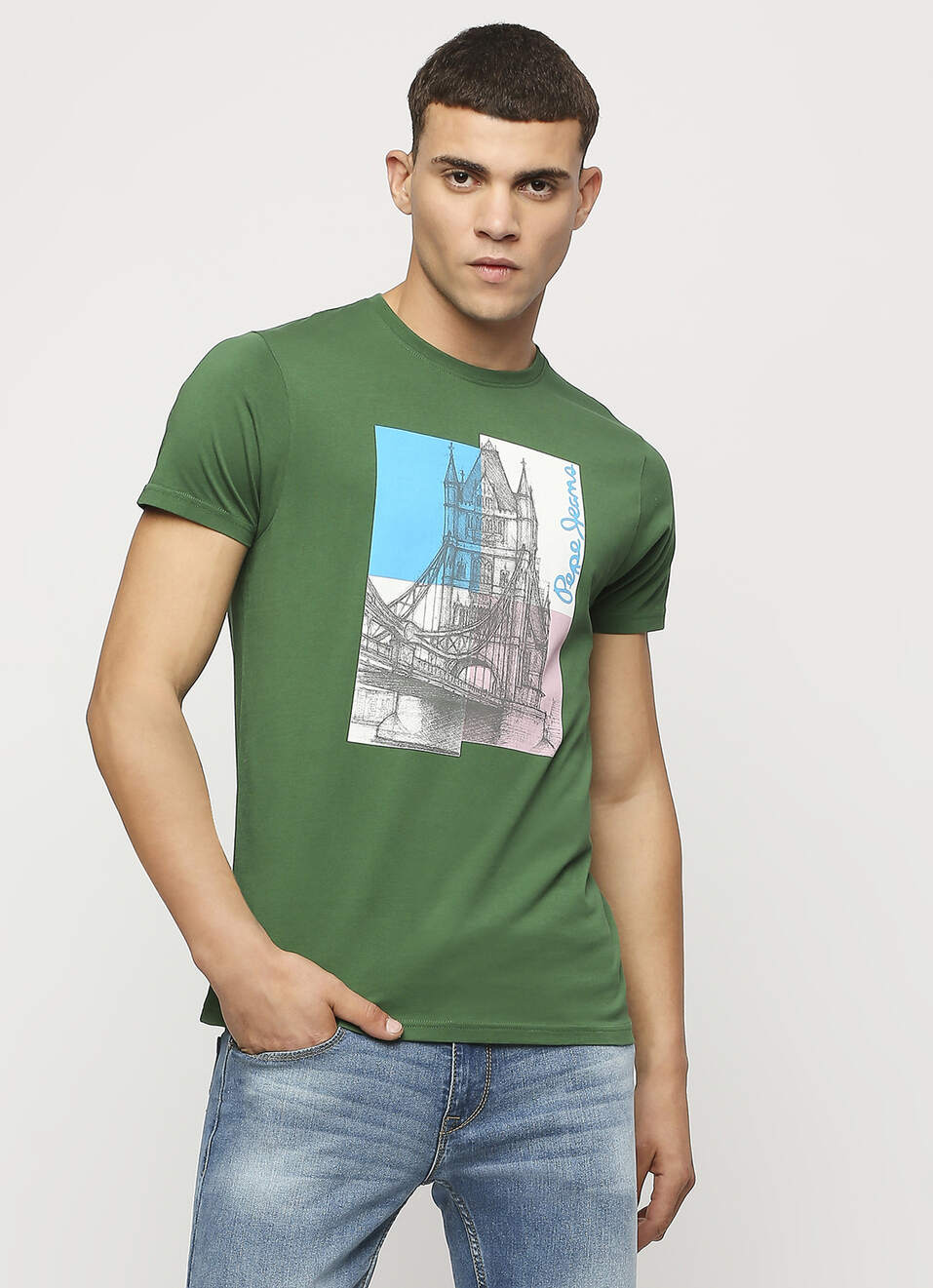 Green Printed Short Sleeve Tee, , large image number 0