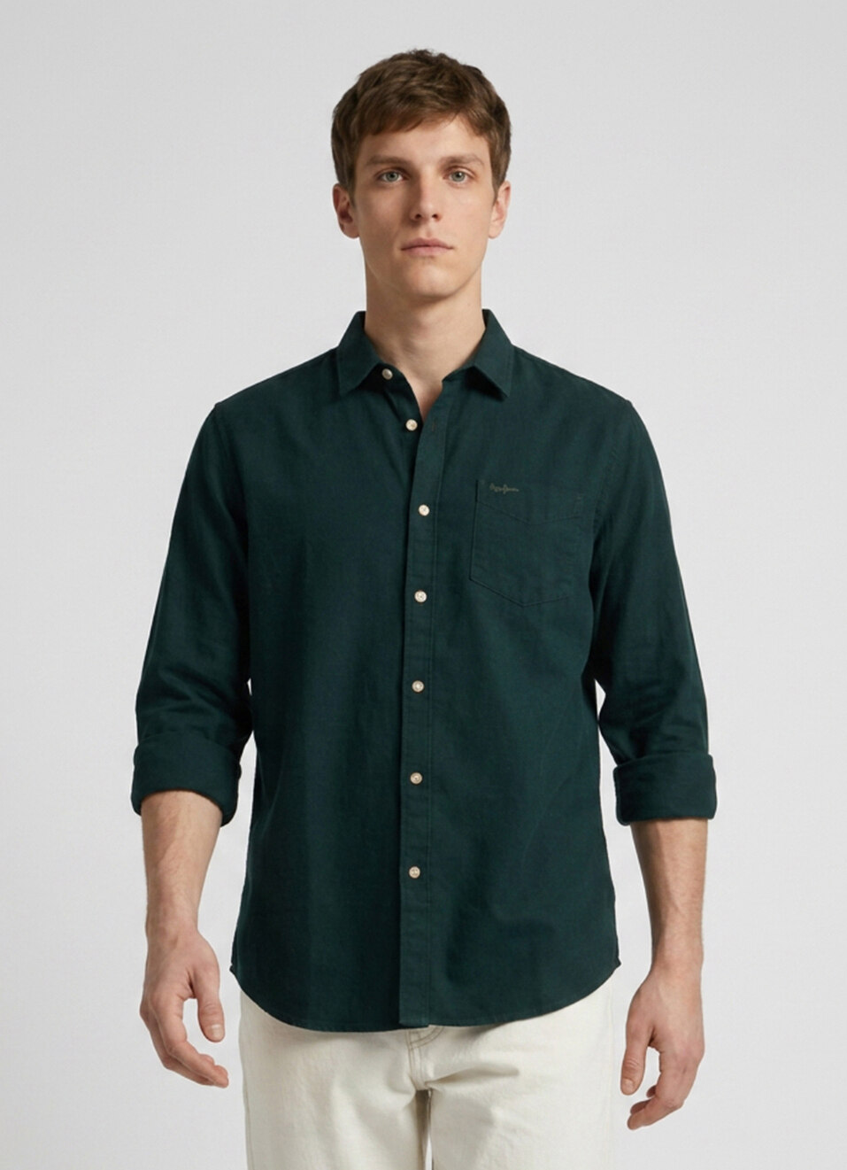 Men Dark Green Solid Oxford Long Sleeve Shirt, , large image number 1