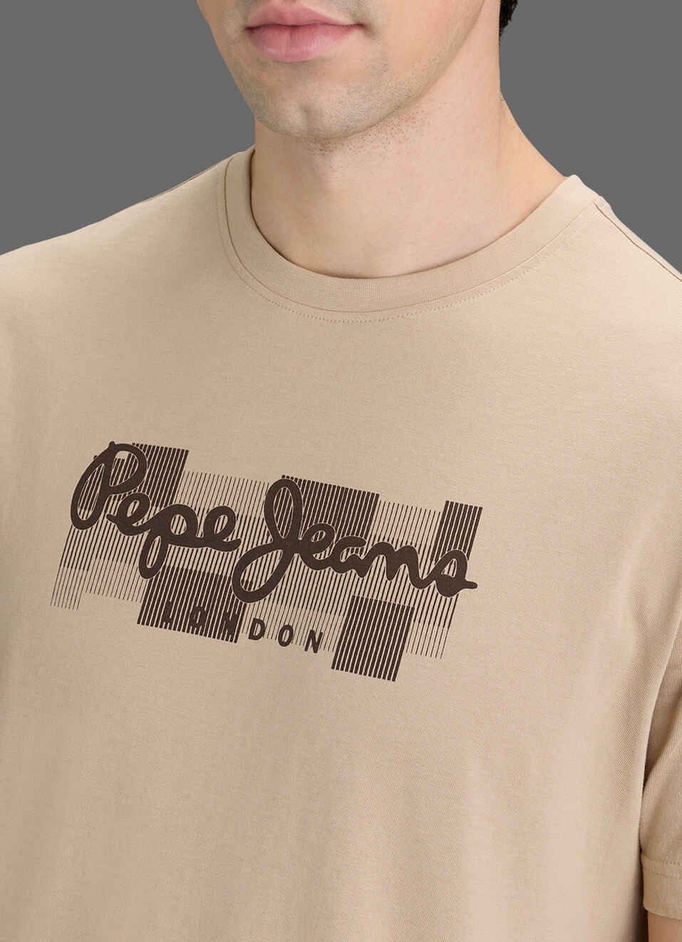 Men Beige Printed Slim Fit T-shirt, , large image number 1