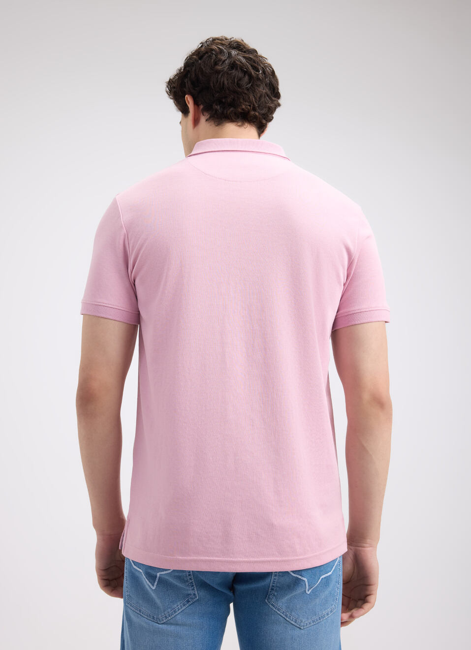 Men Peach Ribbed Collar Short Sleeve Polo, , large image number 2