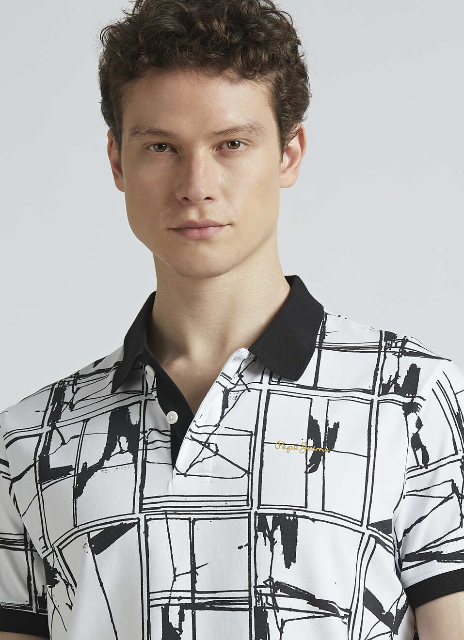 Black Abstract Print Short Sleeve Polo, , large image number 4