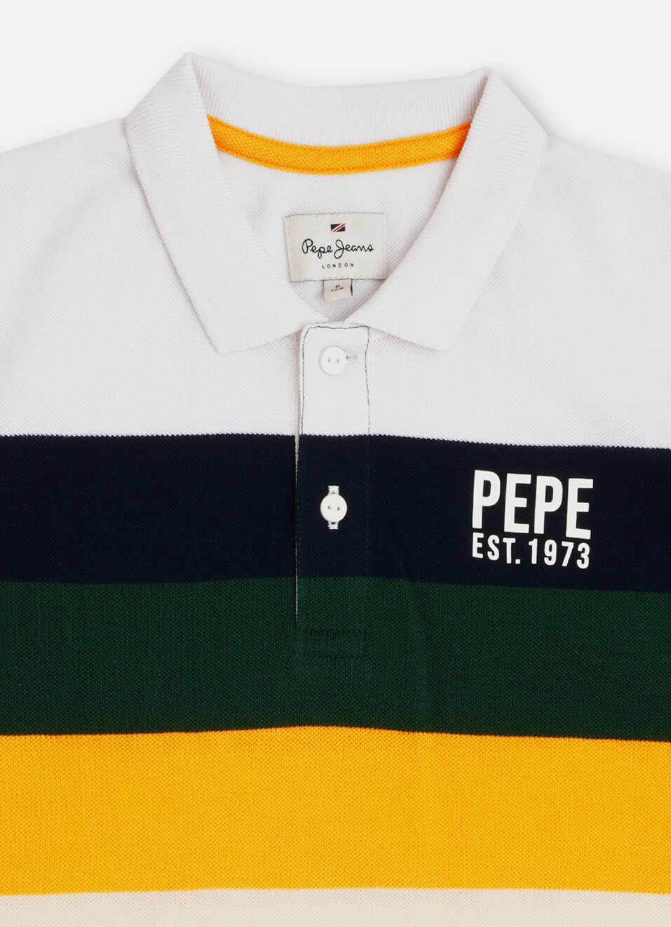 Boys Navy Engineered Stripes Brand Print Pique Polo, , large image number 2