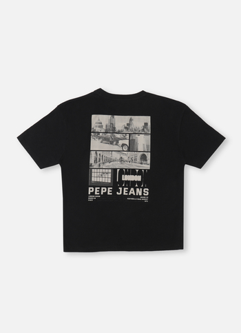 Boys Black Back Print Short Sleeve Oversized T-shirt
