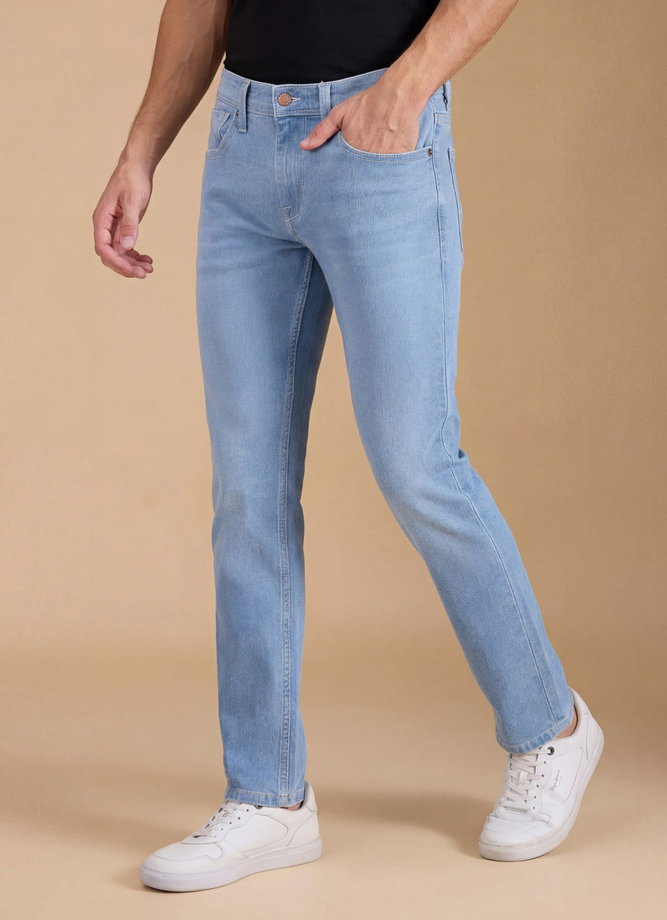 Men Light Blue Mid Rise Slim Fit Jeans, , large image number 0