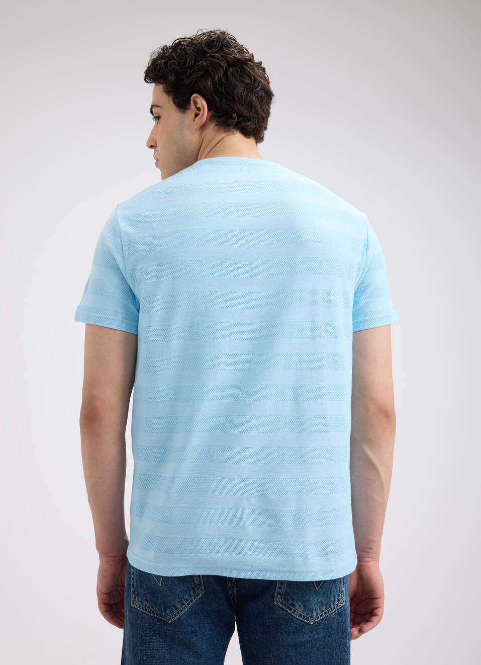 Men Blue Stripe Short Sleeve T-shirt, , large image number 2