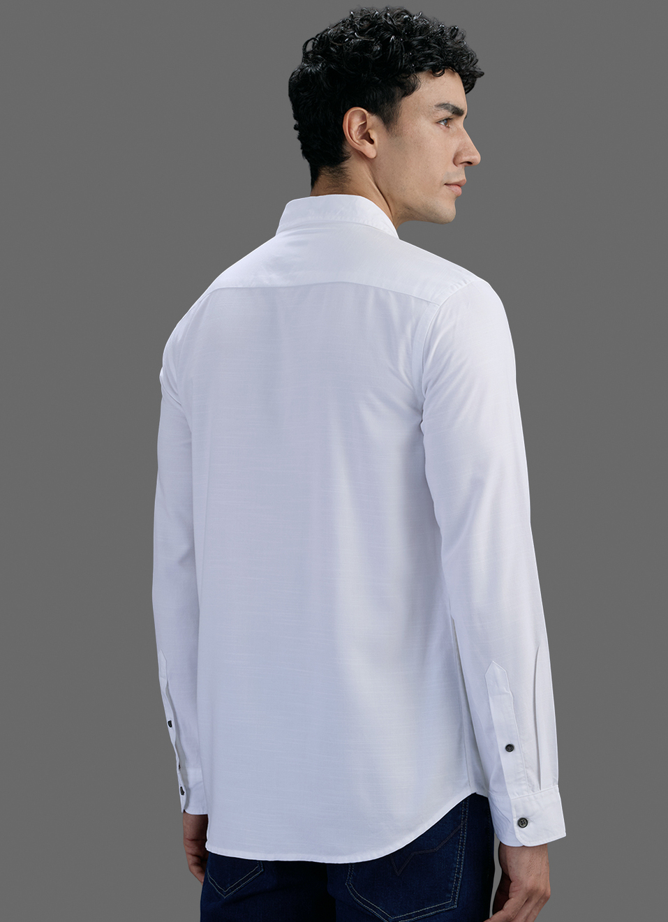 Men White Solid Long Sleeve Shirt, , large image number 6