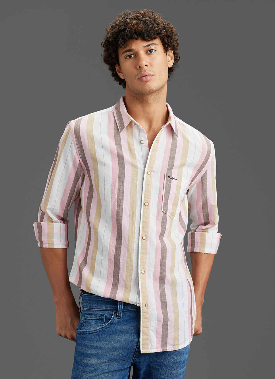 Men Pink Multi-stripe Regular Fit Shirt, , large image number 5