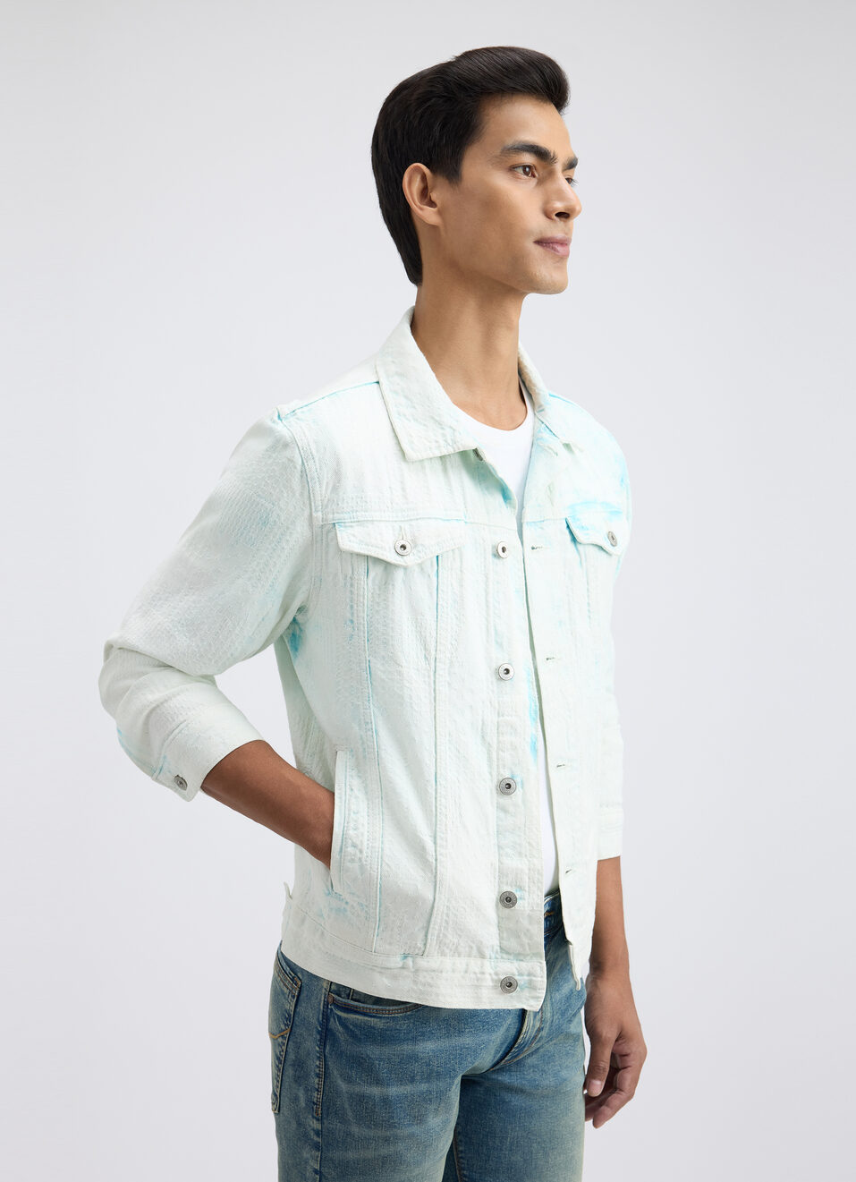 Men Light Blue Trucker Jacket, , large image number 3
