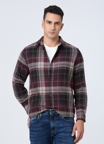 Men Red Check Full Sleeve Shirt
