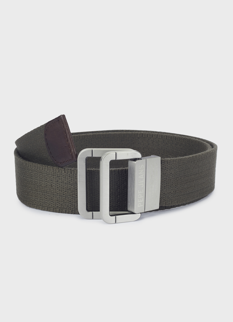 Men Dark Green Webbing Belt With Metal Clip Buckle, , large image number 0