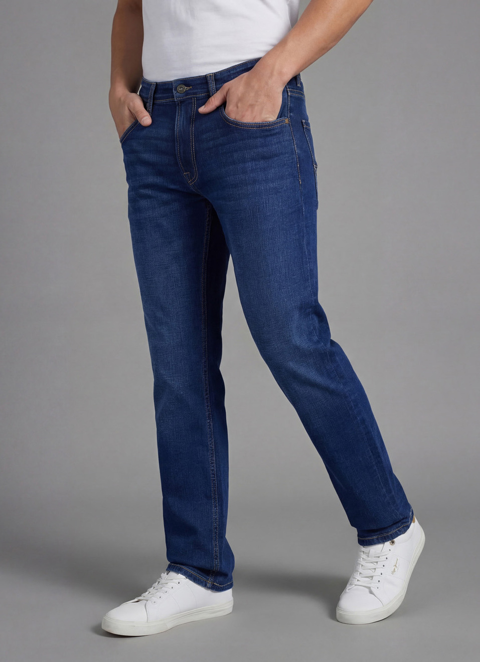 Men Blue Mid Rise Straight Jeans, , large image number 0