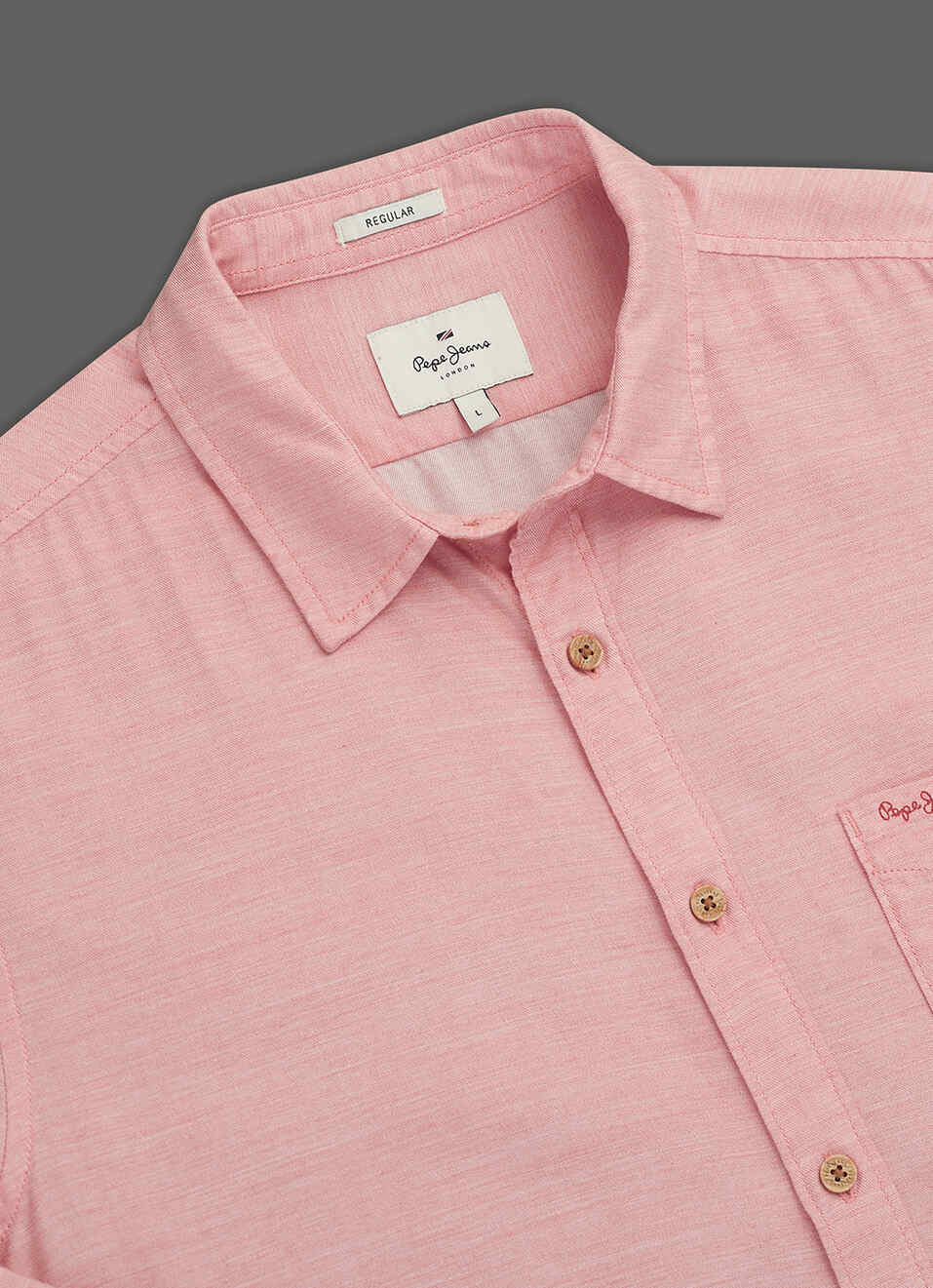Men Coral Pink Solid Regular Fit Cotton Lyocell Shirt, , large image number 3