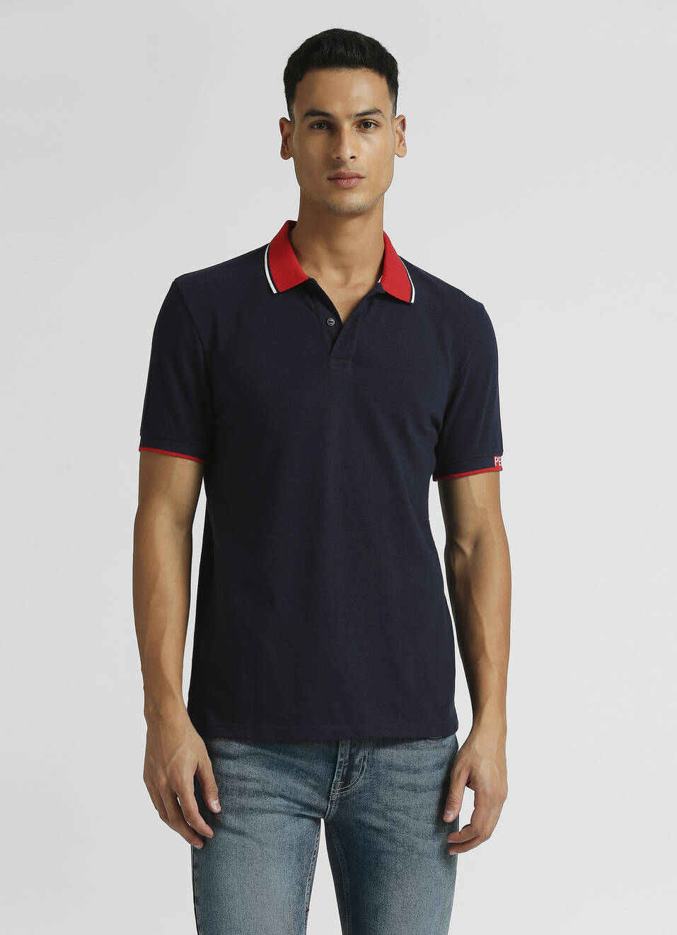 Navy Solid Short Sleeve Polo, , large image number 0