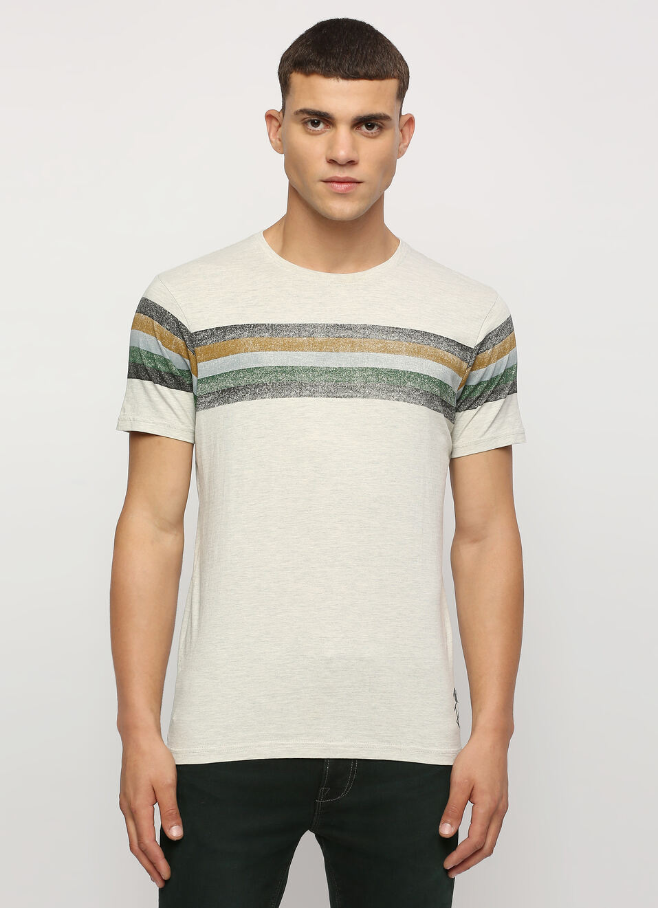 White Striped Short Sleeve T-shirt, , large image number 1