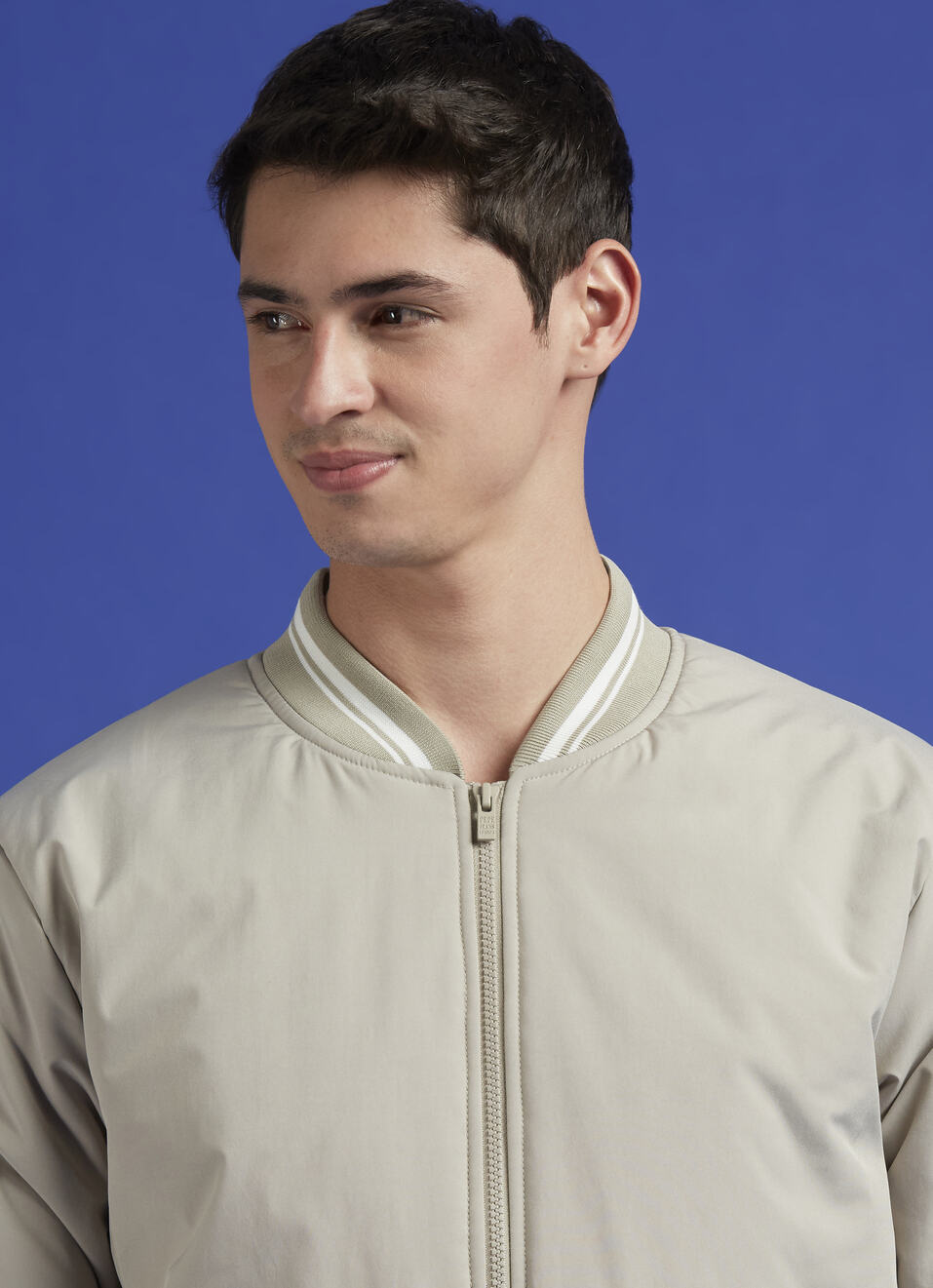 Beige Ribbed Neck Full Sleeve Jacket, , large image number 4