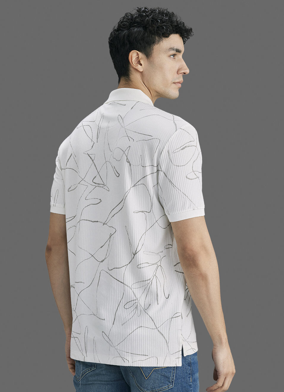 Men Off White Printed Polo Collar T-shirt, , large image number 6