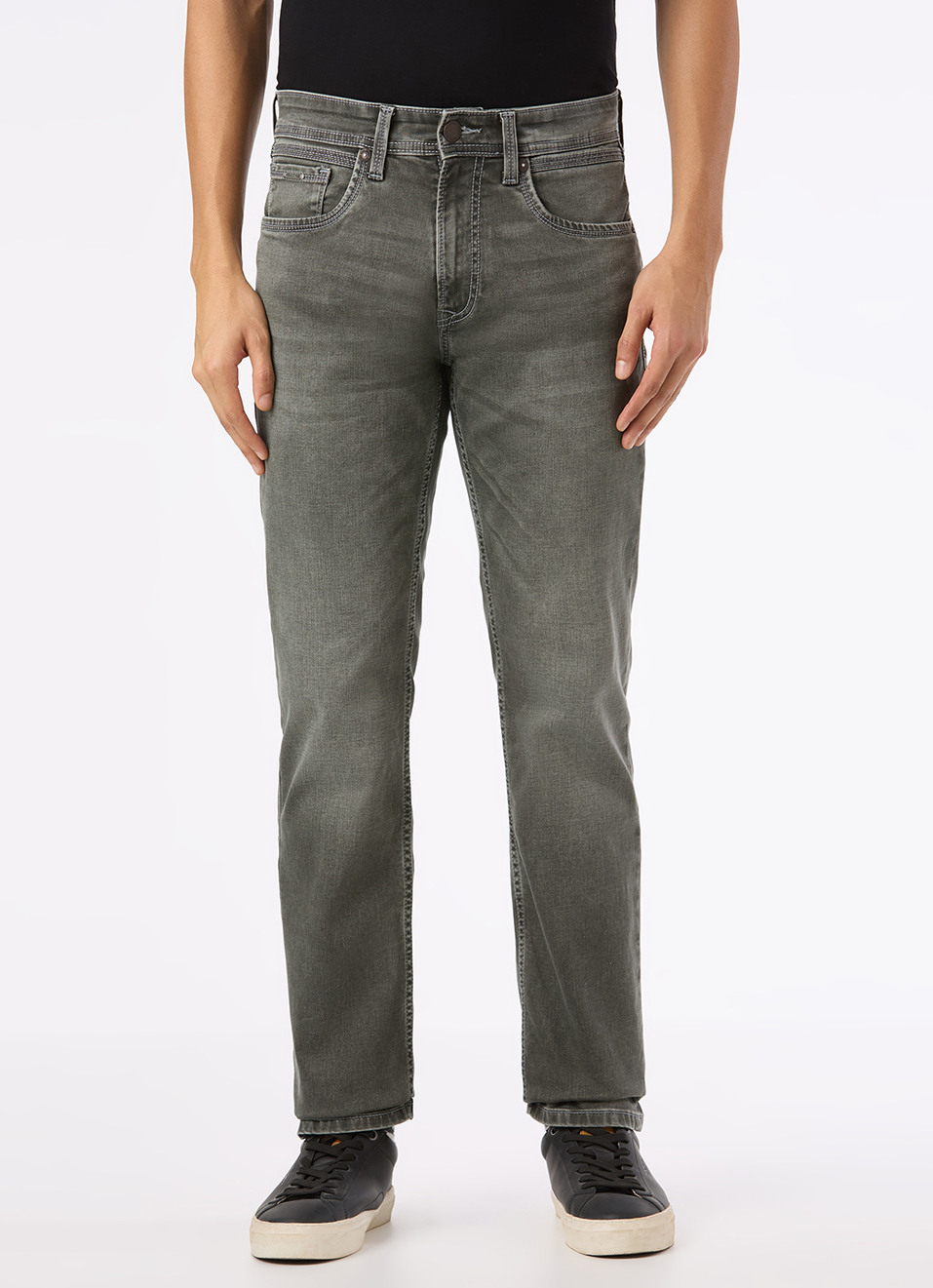 Men Grey Mid Rise Straight Fit Stretchable Jeans, , large image number 2