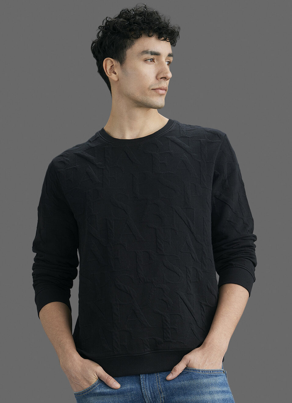 Men Black All Over Print Full Sleeve Sweatshirt, , large image number 5